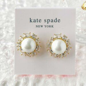 Kate Spade - Candy Shop Gold White Pearl Halo Stud Earrings - new